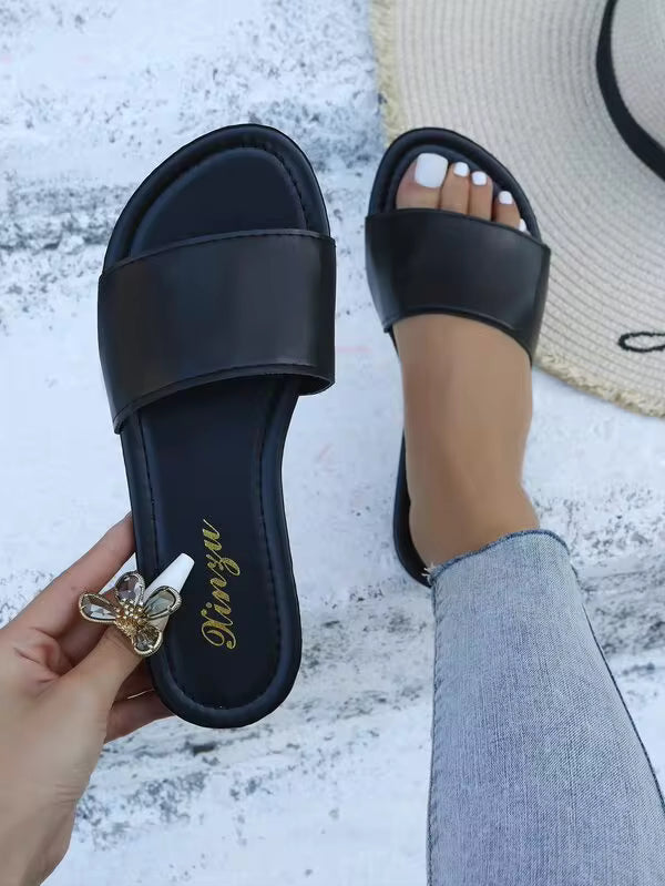 Women's Fashion Resort Beach Rhinestone & Pearl Decorated Slippers, Casual Comfortable Versatile Classic French Design Flat Open Toe Sandals