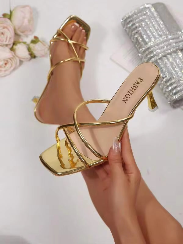 New Plus Size Women's Comfortable Minimalist Criss-Cross Open Toe Square Toe Versatile Stiletto High Heel Sandals Casual Fashion Outdoor Beach Summer Shoes